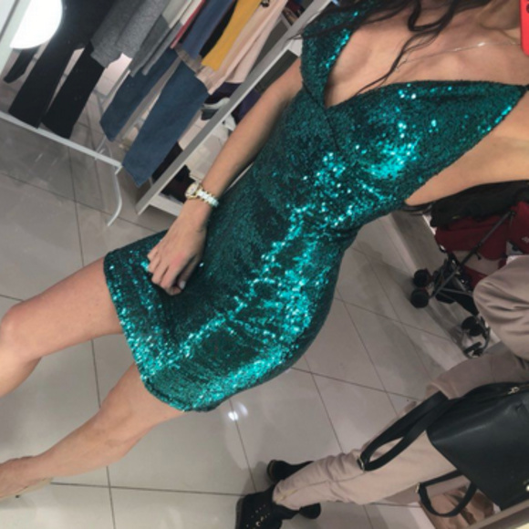 Edgy Couture Dresses & Skirts - Aqua Blue Sleeveless Sequin Cocktail Party Dress